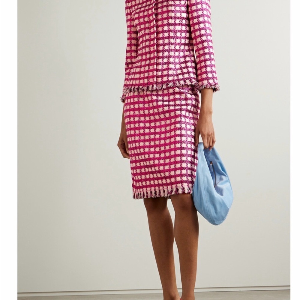 Oscar de la Renta Dark Pink and Cream Checkered Blazer - Picture 9 of 11